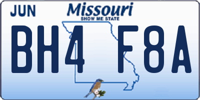 MO license plate BH4F8A