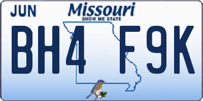 MO license plate BH4F9K