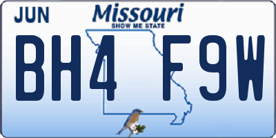 MO license plate BH4F9W