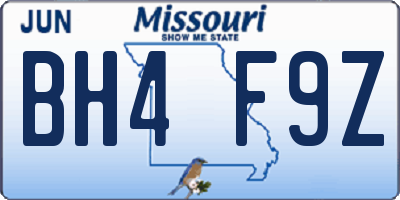 MO license plate BH4F9Z