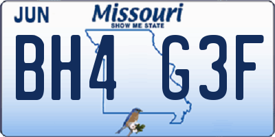 MO license plate BH4G3F