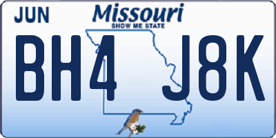 MO license plate BH4J8K