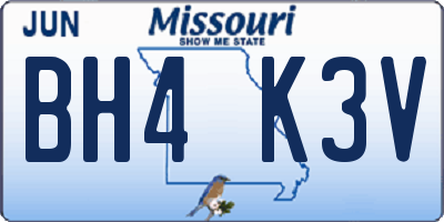 MO license plate BH4K3V