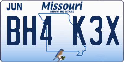 MO license plate BH4K3X
