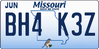 MO license plate BH4K3Z