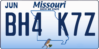 MO license plate BH4K7Z