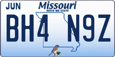 MO license plate BH4N9Z