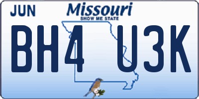 MO license plate BH4U3K