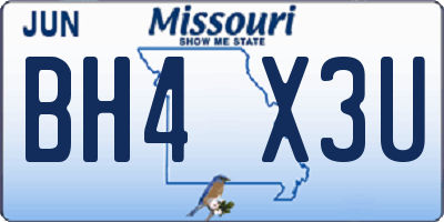 MO license plate BH4X3U