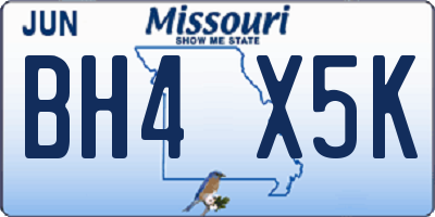 MO license plate BH4X5K