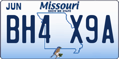 MO license plate BH4X9A