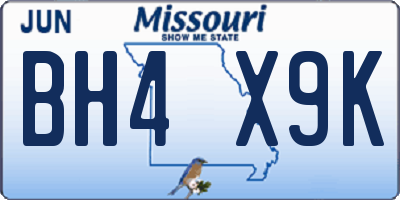 MO license plate BH4X9K