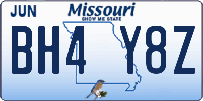 MO license plate BH4Y8Z