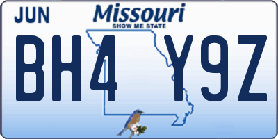 MO license plate BH4Y9Z