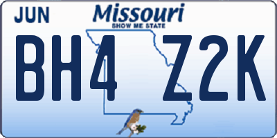 MO license plate BH4Z2K