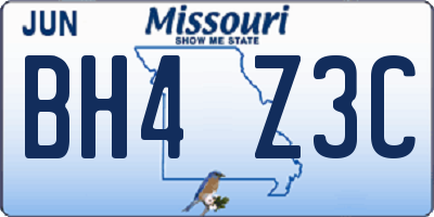 MO license plate BH4Z3C