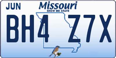 MO license plate BH4Z7X