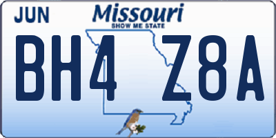 MO license plate BH4Z8A