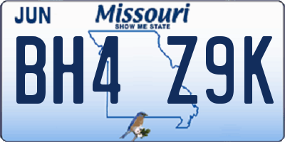 MO license plate BH4Z9K