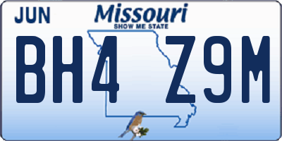 MO license plate BH4Z9M