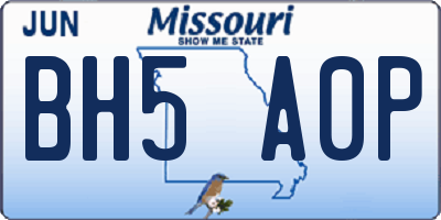 MO license plate BH5A0P