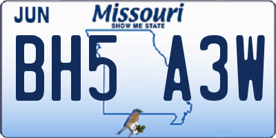 MO license plate BH5A3W