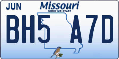 MO license plate BH5A7D