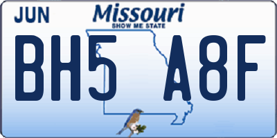 MO license plate BH5A8F