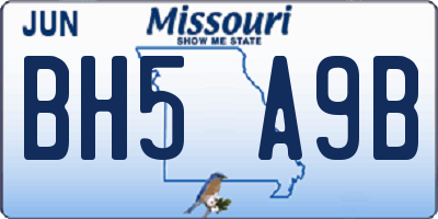 MO license plate BH5A9B