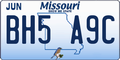 MO license plate BH5A9C