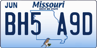 MO license plate BH5A9D