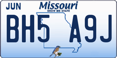 MO license plate BH5A9J