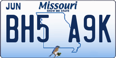 MO license plate BH5A9K