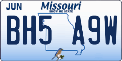 MO license plate BH5A9W