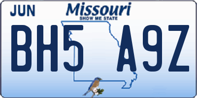 MO license plate BH5A9Z