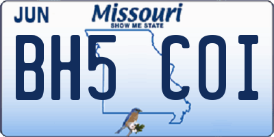 MO license plate BH5C0I