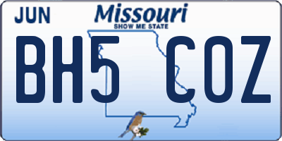 MO license plate BH5C0Z