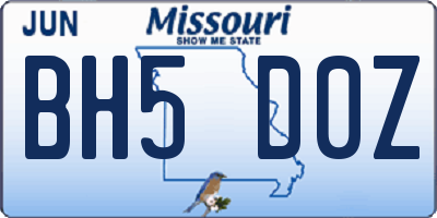 MO license plate BH5D0Z