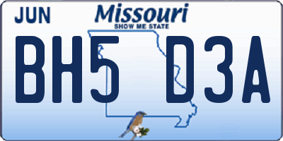 MO license plate BH5D3A
