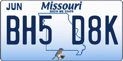 MO license plate BH5D8K