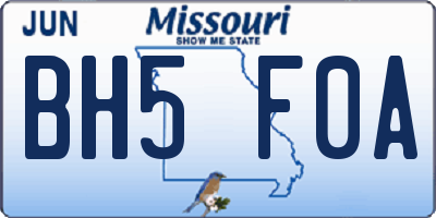 MO license plate BH5F0A