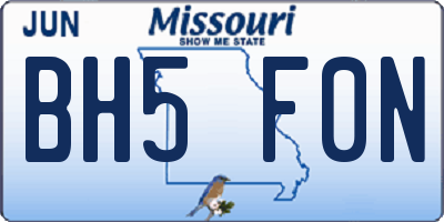 MO license plate BH5F0N