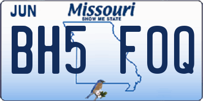 MO license plate BH5F0Q