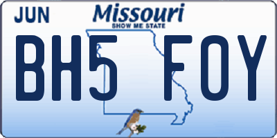 MO license plate BH5F0Y
