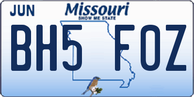 MO license plate BH5F0Z