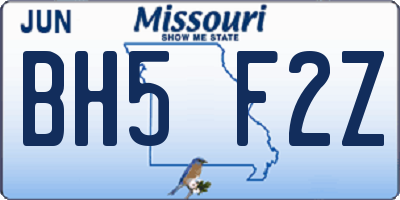 MO license plate BH5F2Z