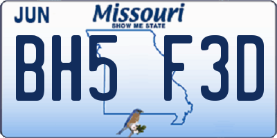 MO license plate BH5F3D