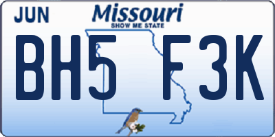 MO license plate BH5F3K