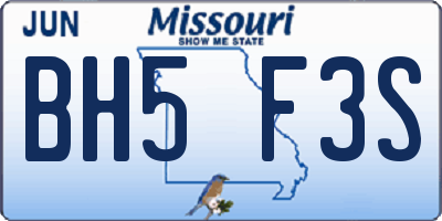 MO license plate BH5F3S
