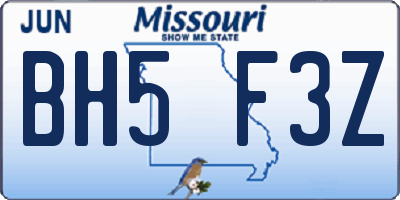 MO license plate BH5F3Z